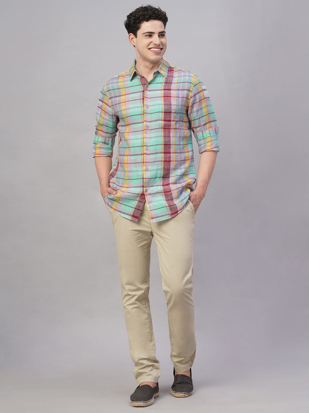 Men's Multi 100% Linen Regular Fit Shirt