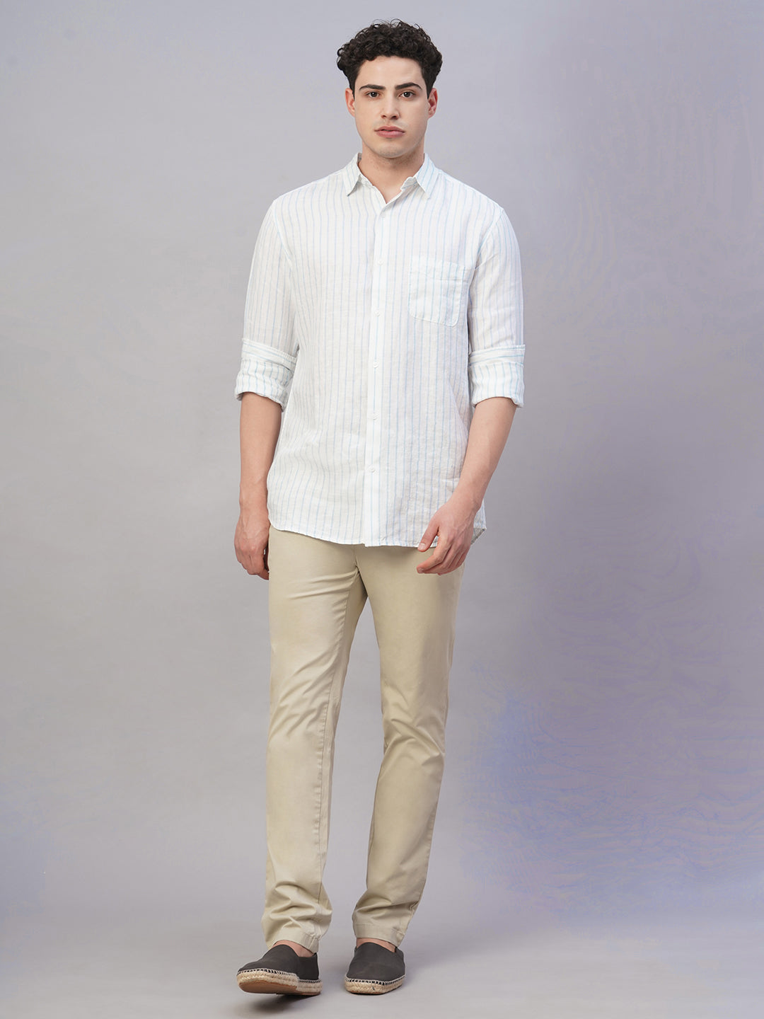 Men's Blue 100% Linen Regular Fit Shirt