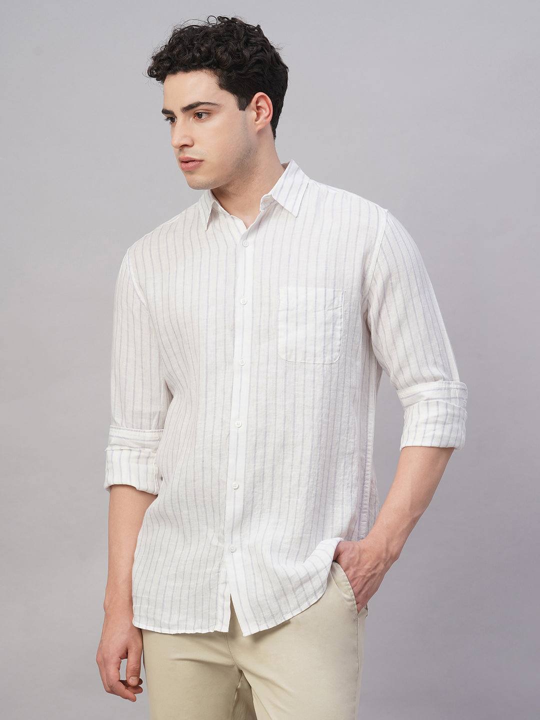 Men's Lilac 100% Linen Regular Fit Shirt