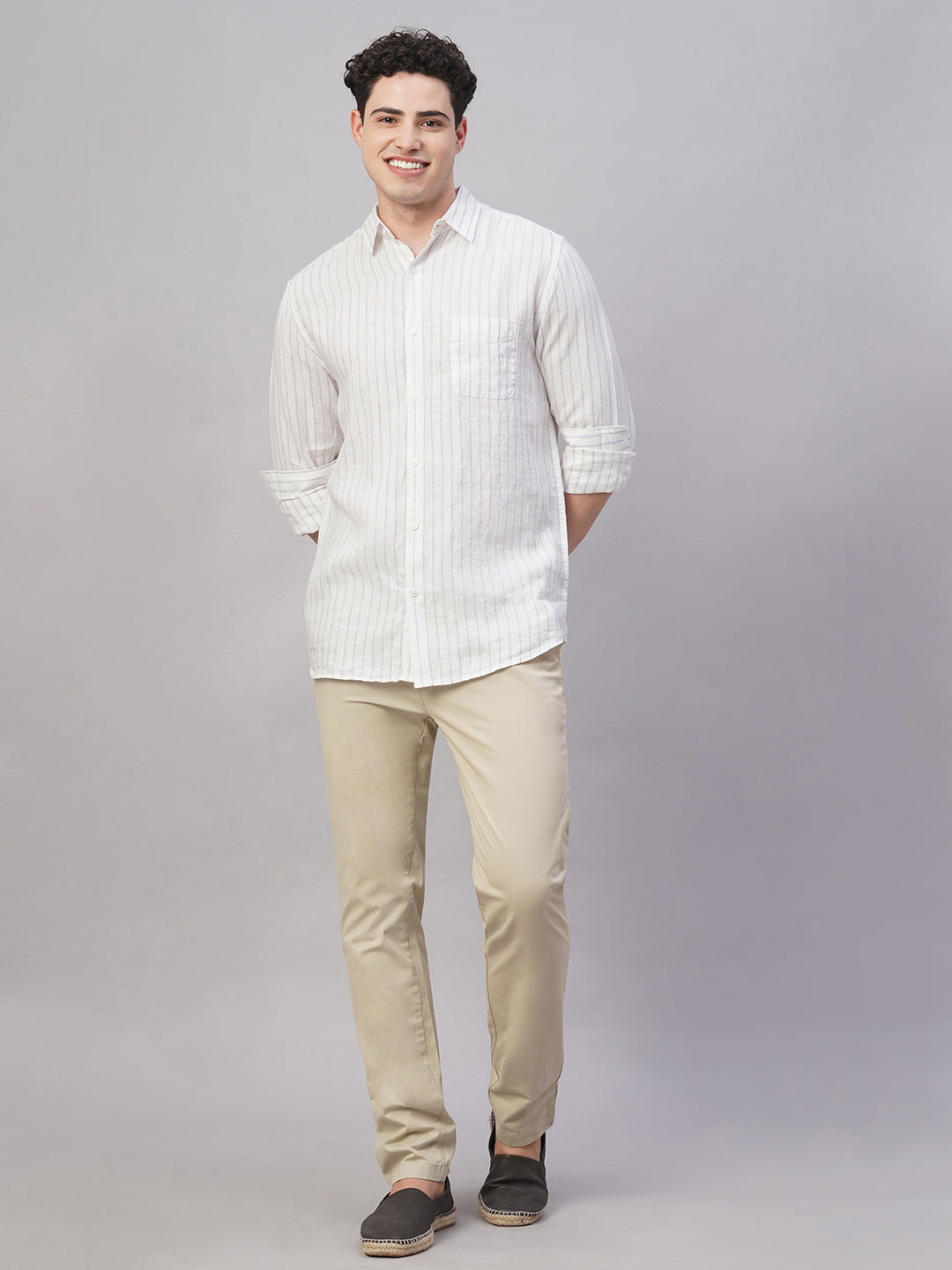 Men's Lilac 100% Linen Regular Fit Shirt