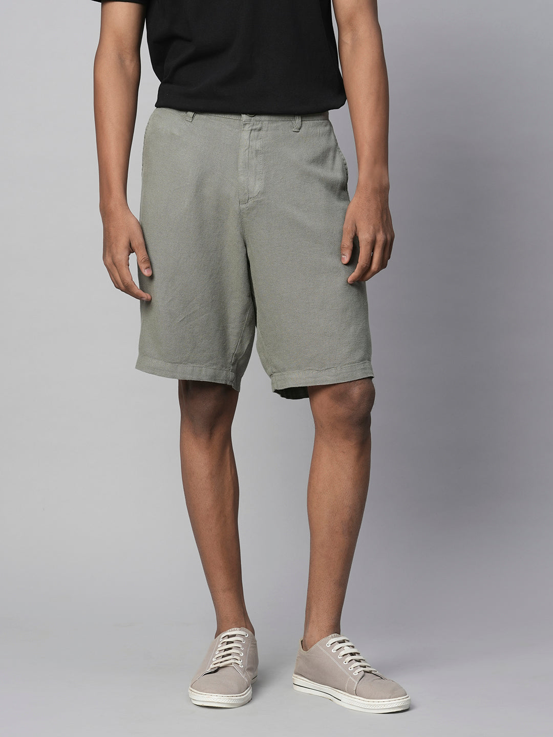 Men's Olive Linen Viscose Regular Fit Shorts