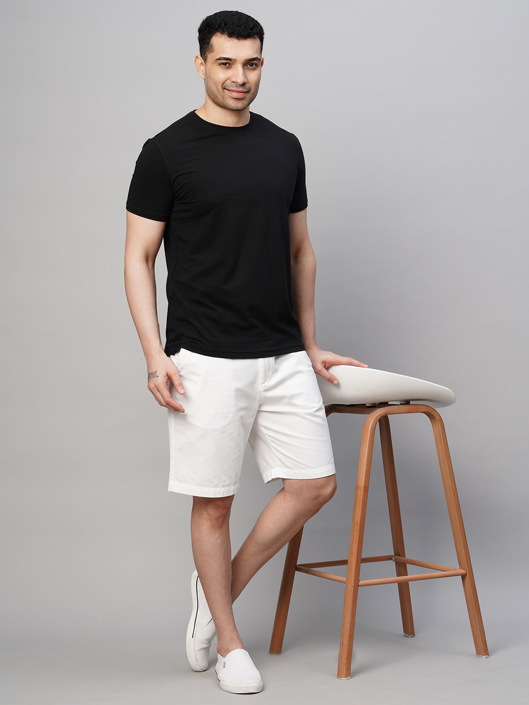 Men's White Cotton Regular Fit Shorts