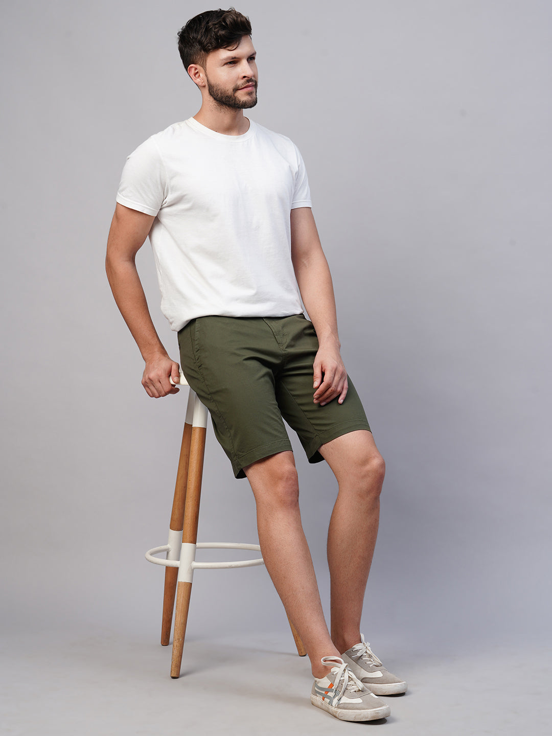 Men's Olive Cotton Lycra Regular Fit Shorts