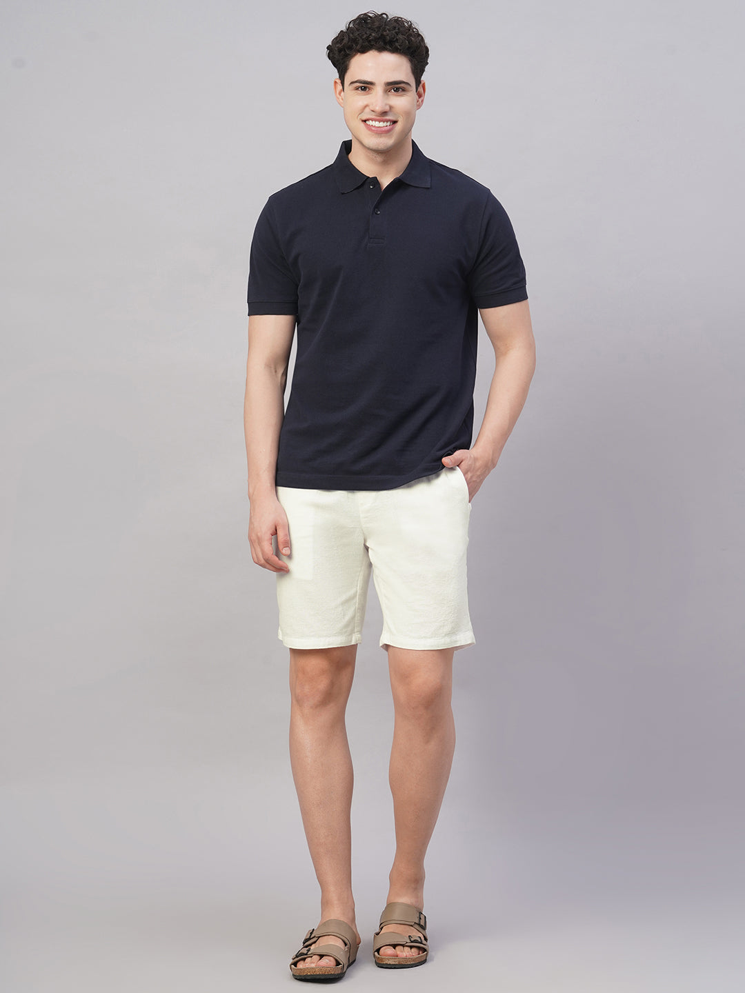 Men's White 100% Cotton Regular Fit Shorts