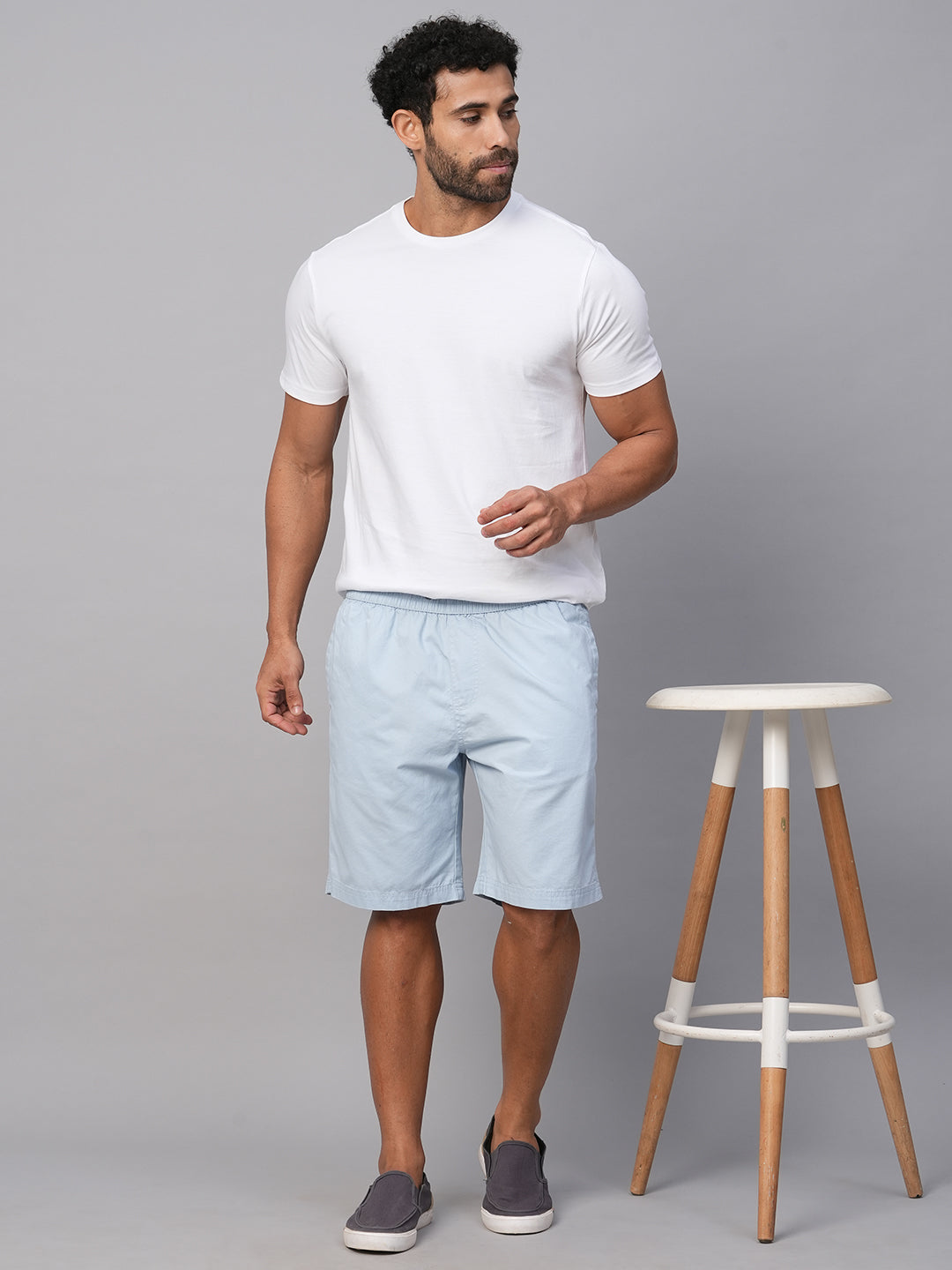 Men's Light Blue Cotton  Regular Fit Shorts