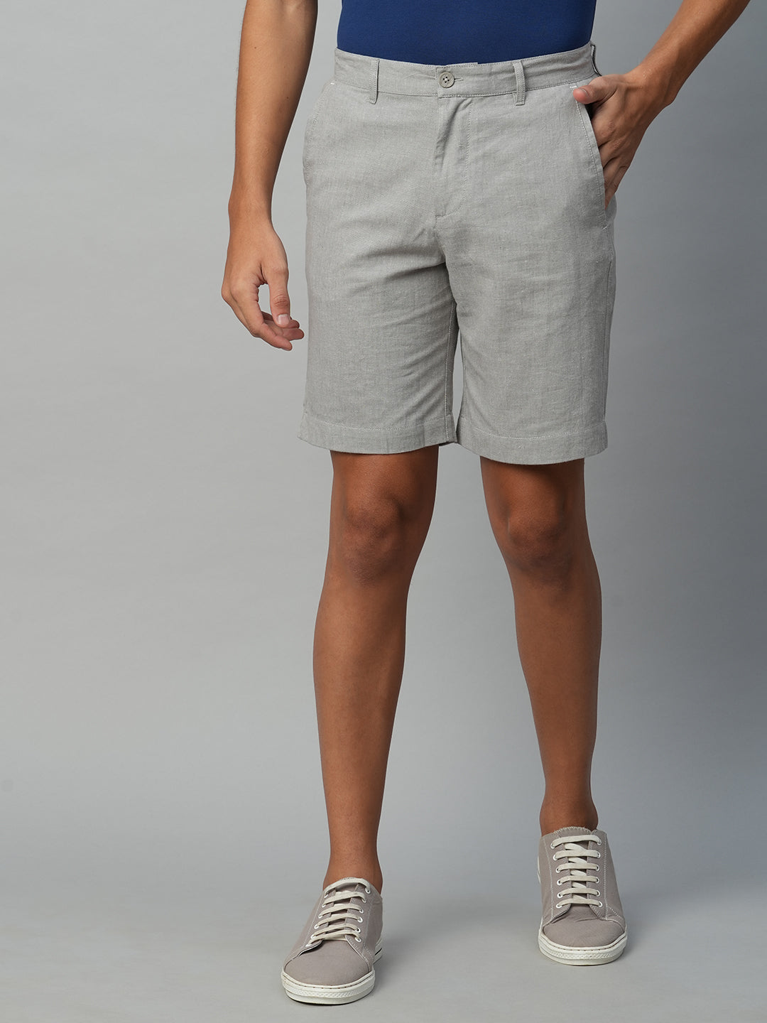 Men's Grey Cotton Linen Regular Fit Shorts