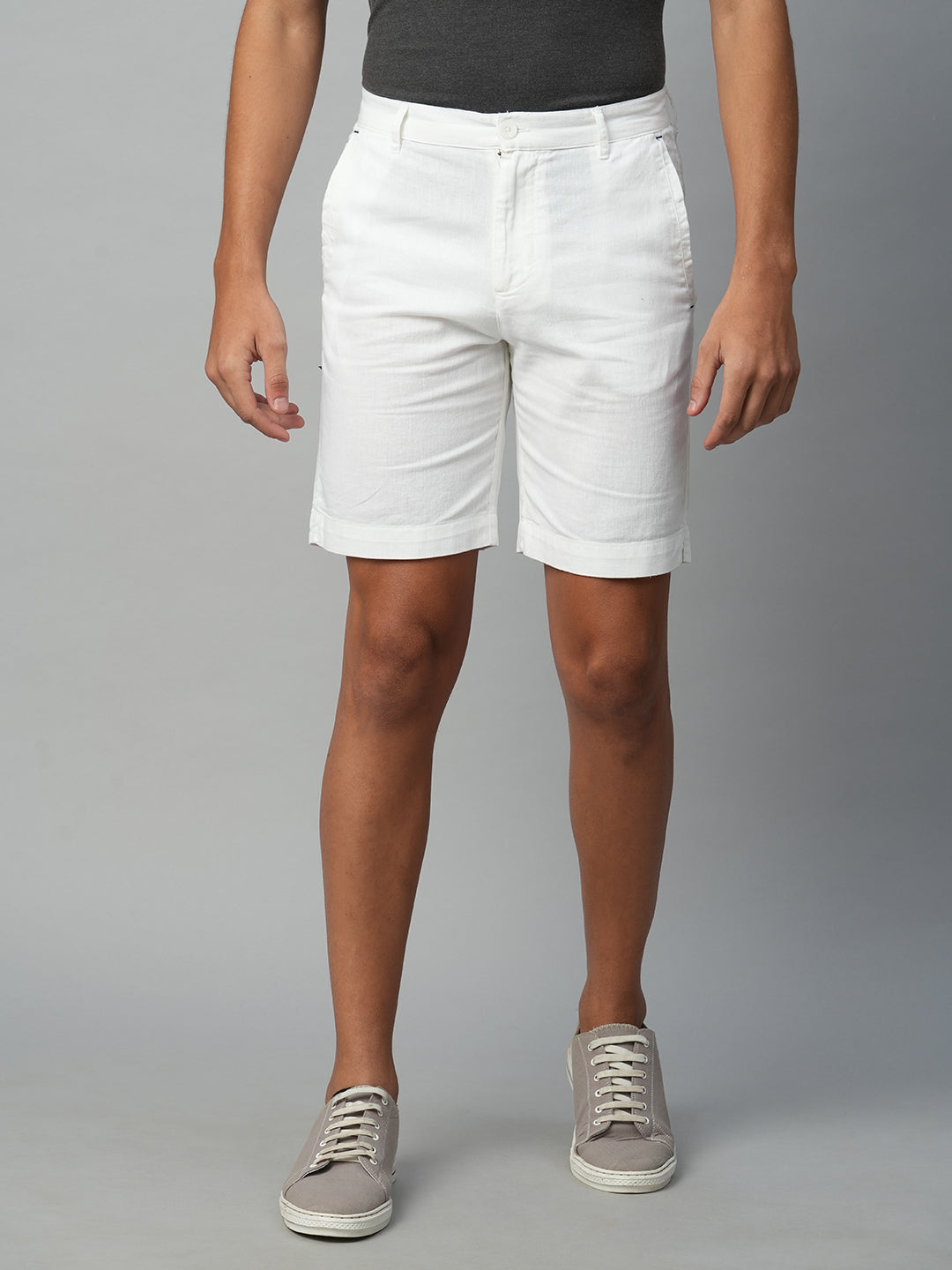 Men's White Cotton Linen Regular Fit Shorts