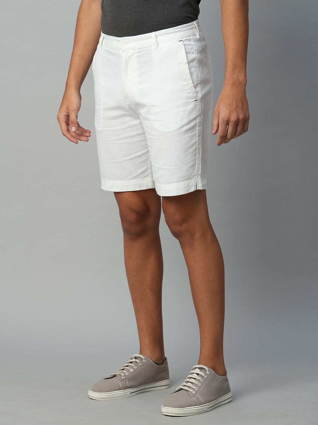 Men's White Cotton Linen Regular Fit Shorts