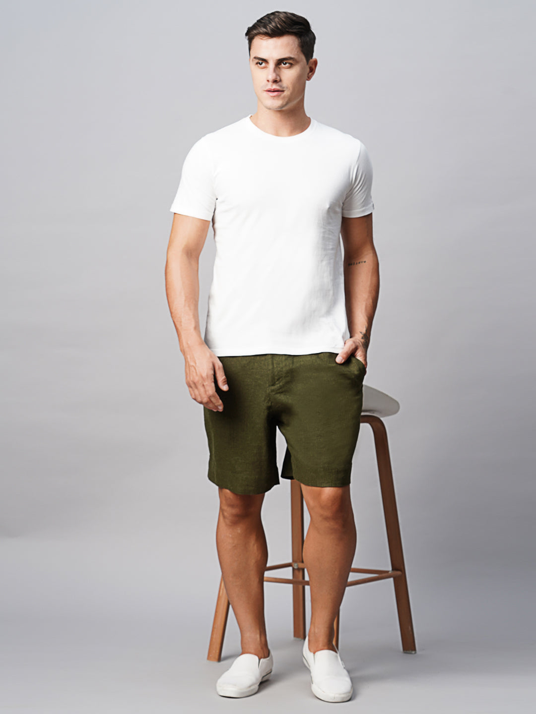 Men's Linen Viscose Olive Regular Fit Shorts