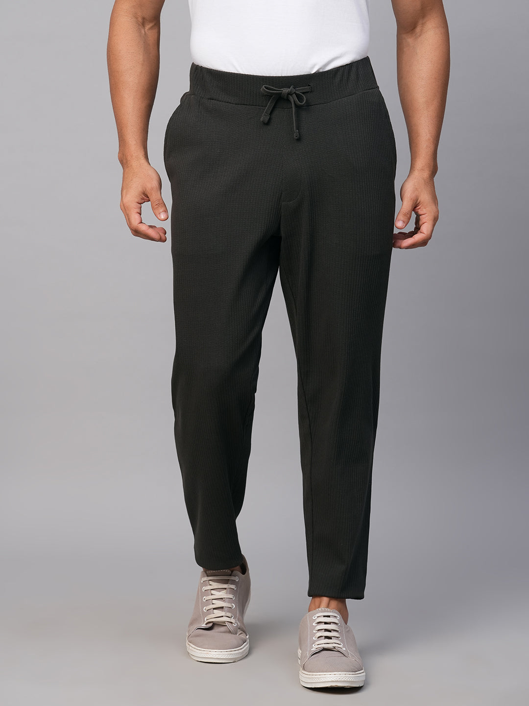 Men's Grey Cotton Elastane Regular Fit Track Pant