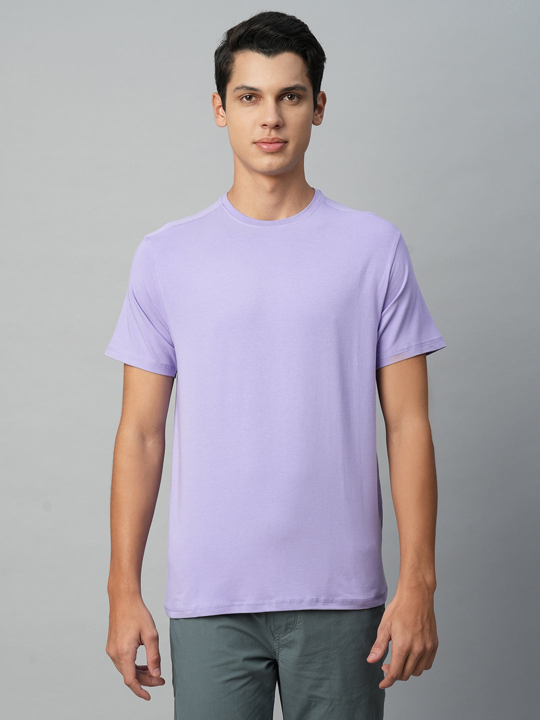 Men's Lavender Cotton Bamboo Elastane Regular Fit Tshirt