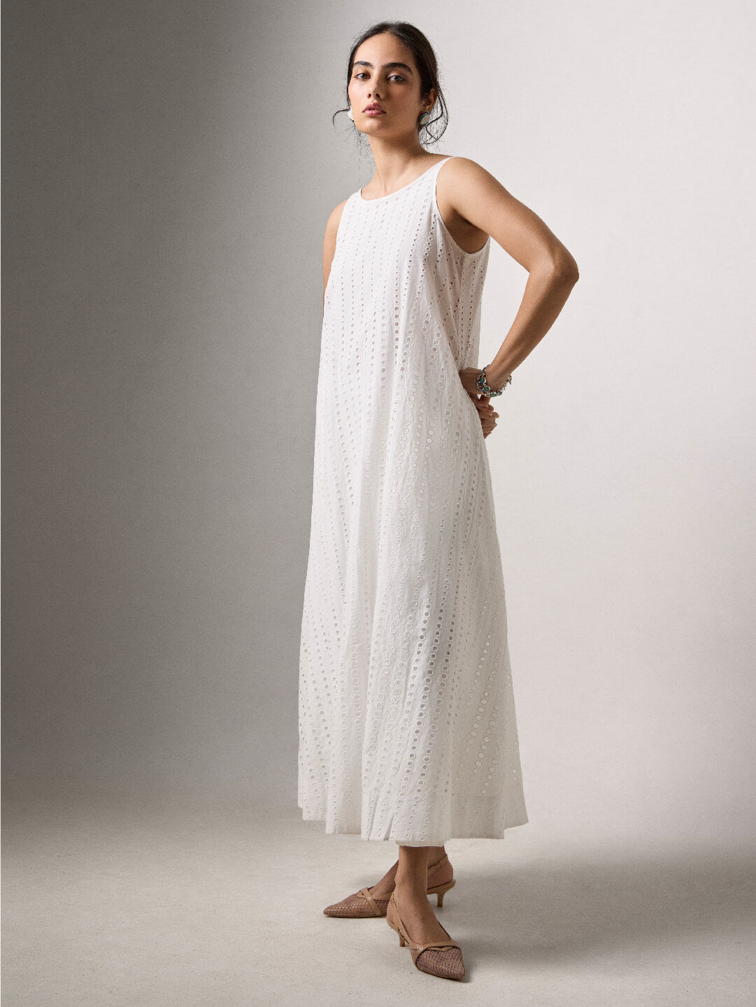 Women's White 100% Cotton Regular Fit Dress
