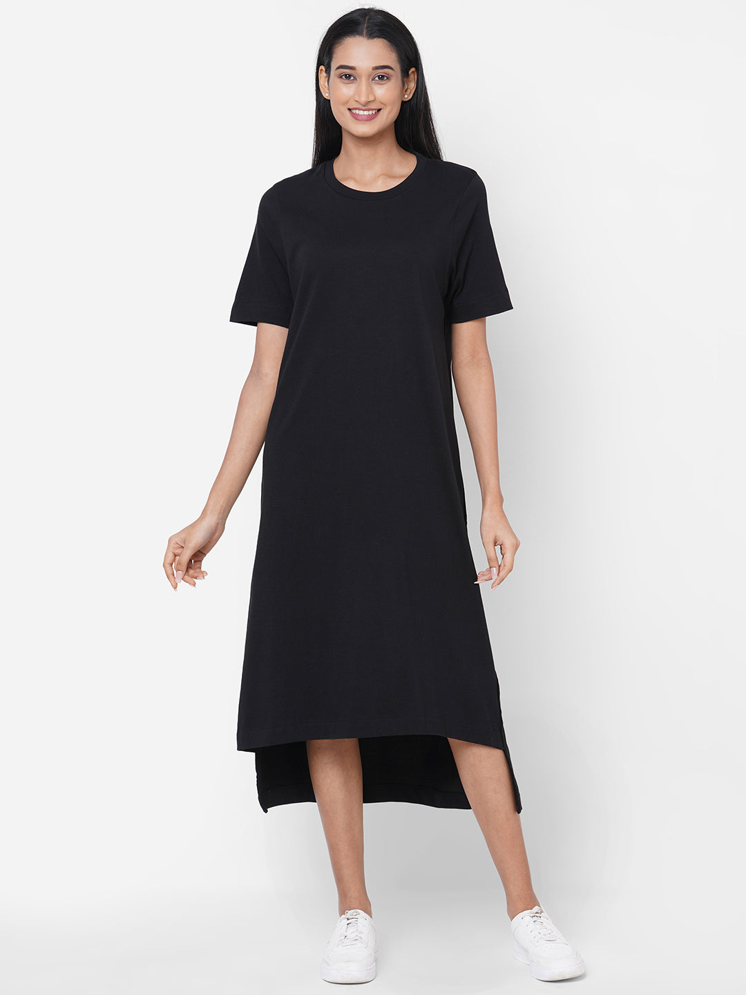 Women's Black Cotton Regular Fit Knit Dress
