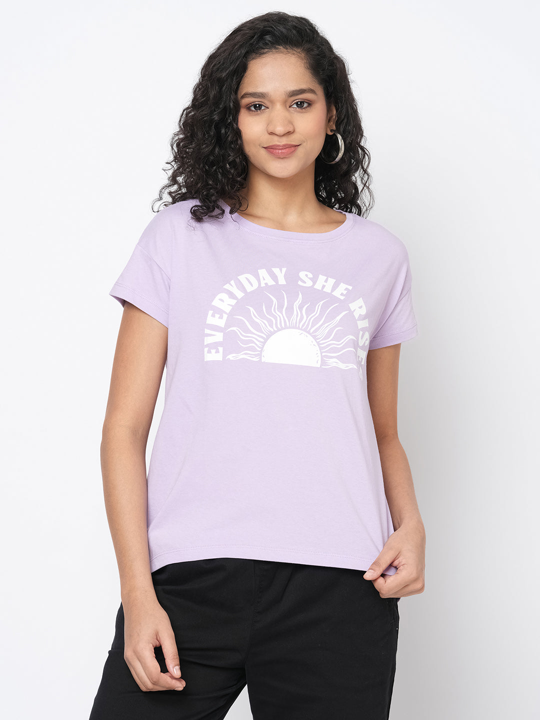 Women's Lavender Cotton Regular Fit Tshirt