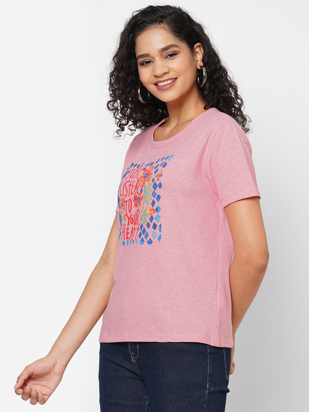 Women's Pink Cotton Regular Fit Tshirt