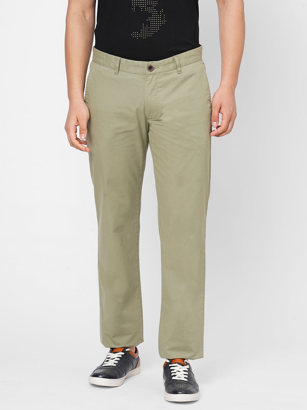 Men's Green Cotton Lycra Regular Fit Pant