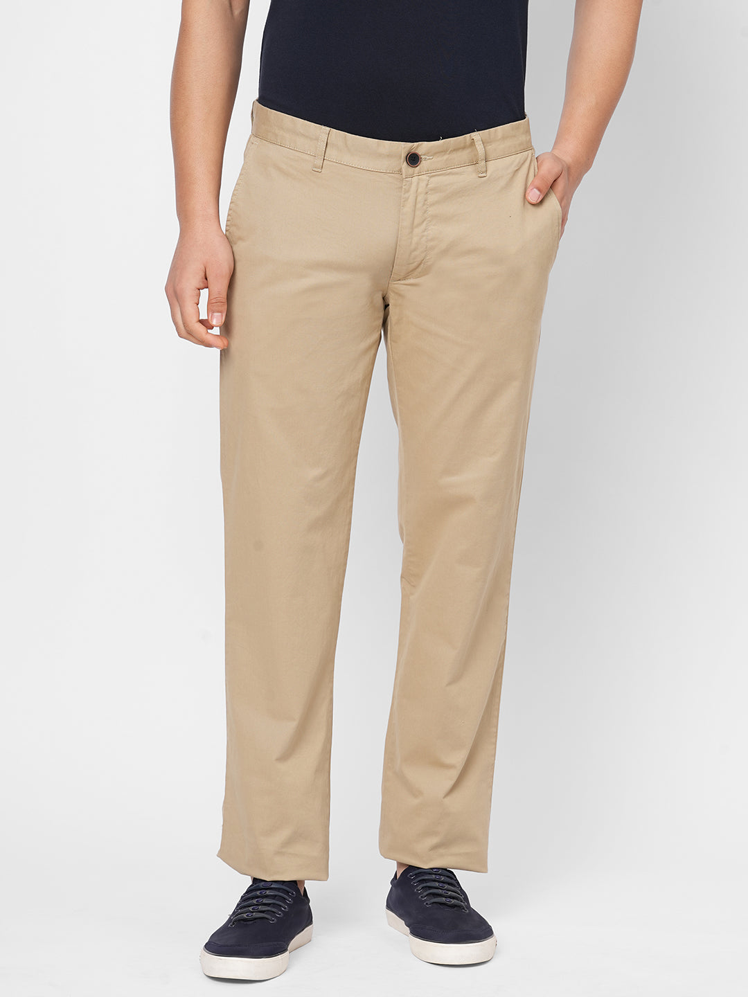 Buy COLOR PLUS Solid Cotton Lycra Slim Fit Men's Casual Trousers