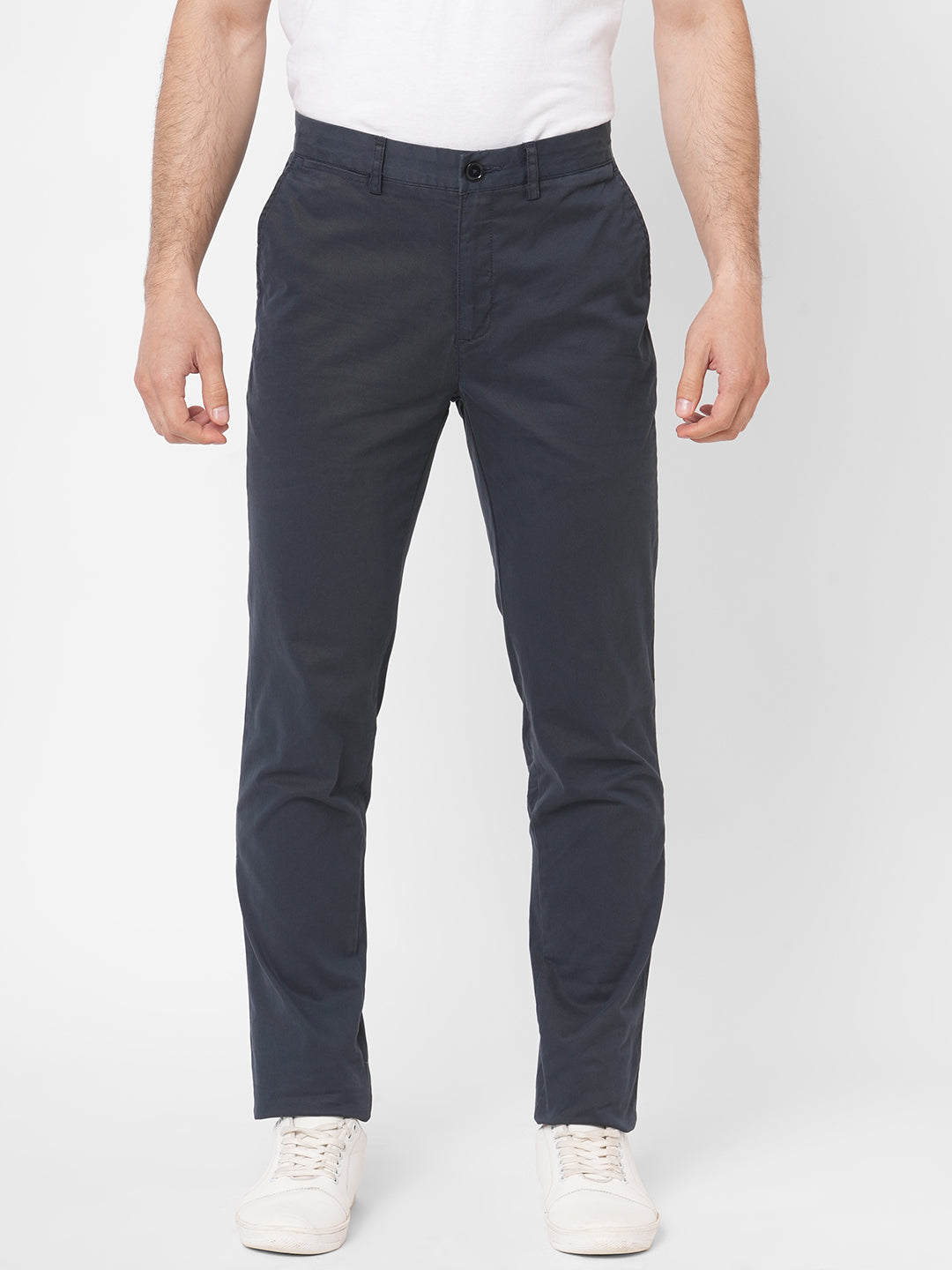Men's Navy Cotton Lycra Slim Fit Pant