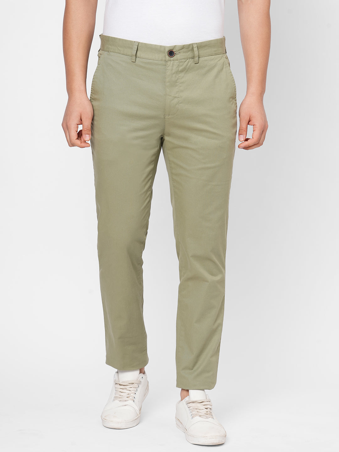 Men's Green Cotton Lycra Slim Fit Pant