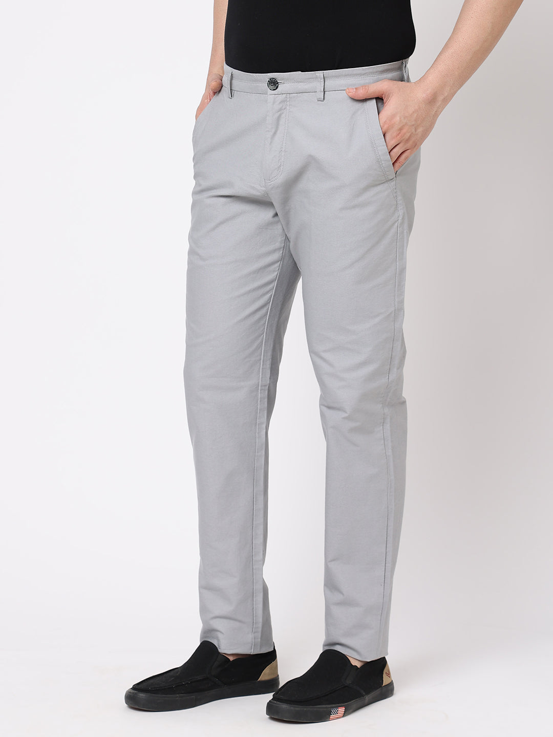 Men's Grey 100% Cotton Slim Fit Pant