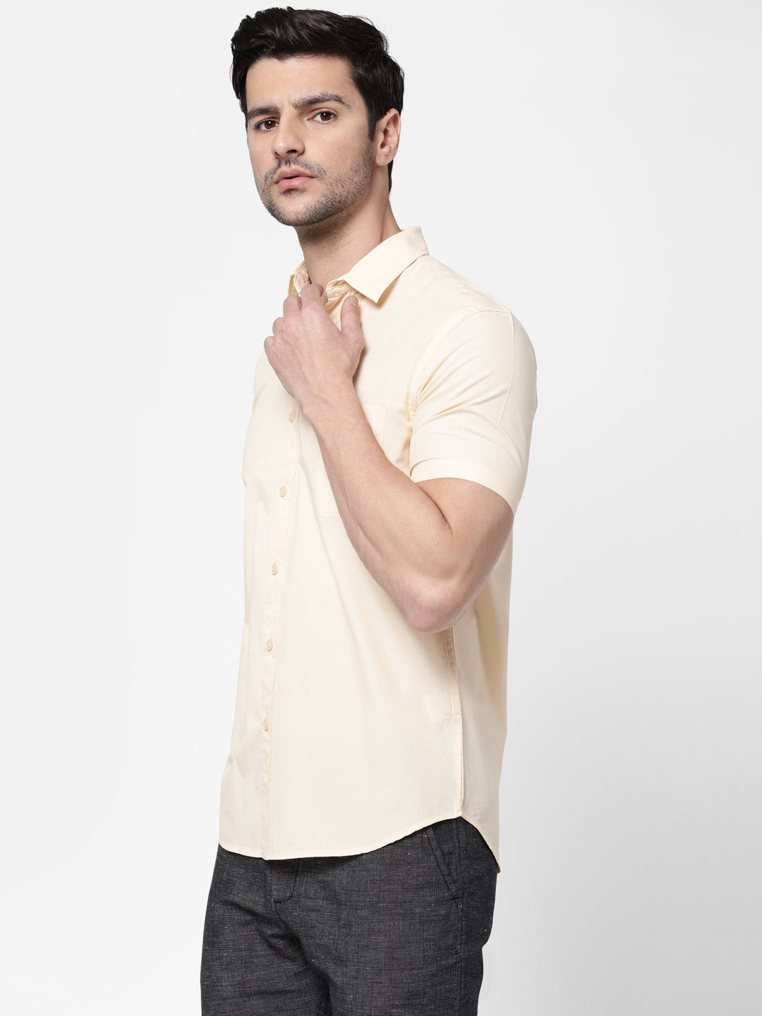 Men's Yellow Cotton Regular Fit Shirt