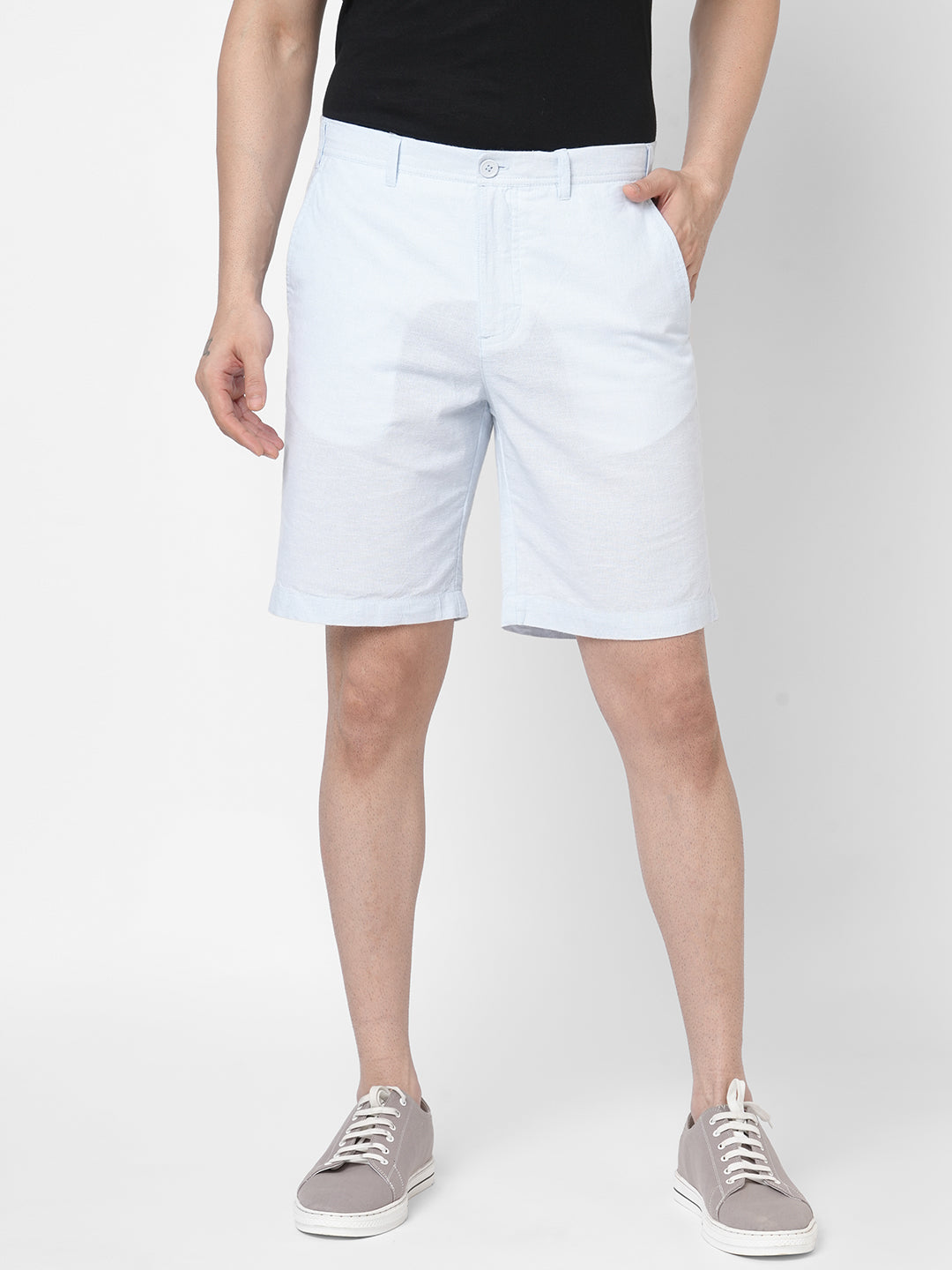Men's Blue Linen Pin Striped Regular Fit Shorts