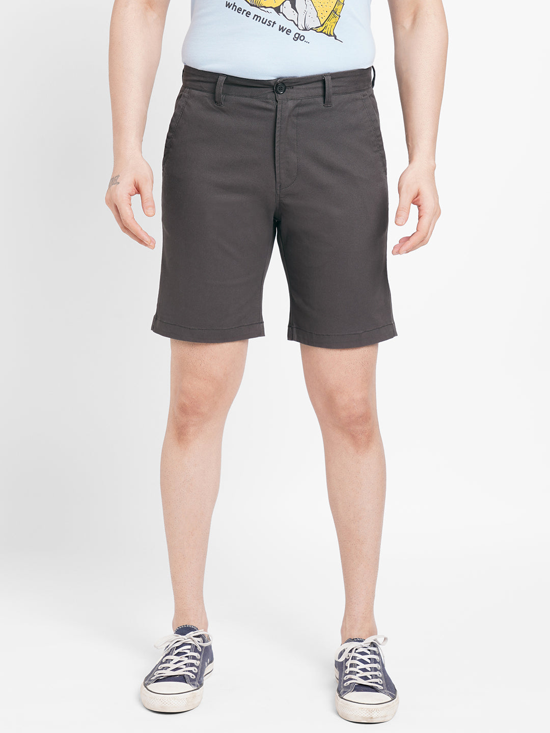 Mens Dark Grey Cotton Lycra  Regular Fit Shorts