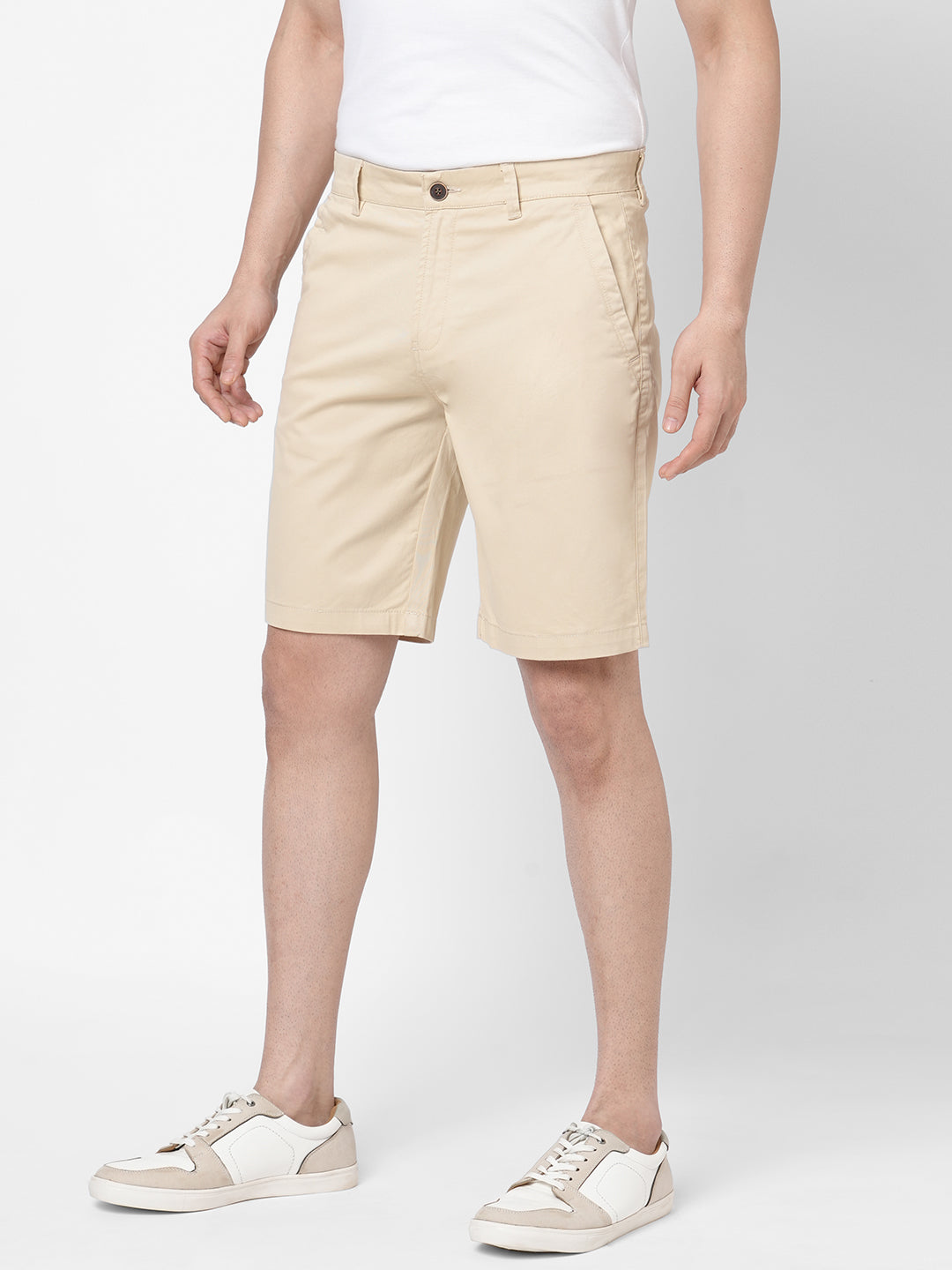 Men's Beige Cotton Lycra Regular Fit Shorts