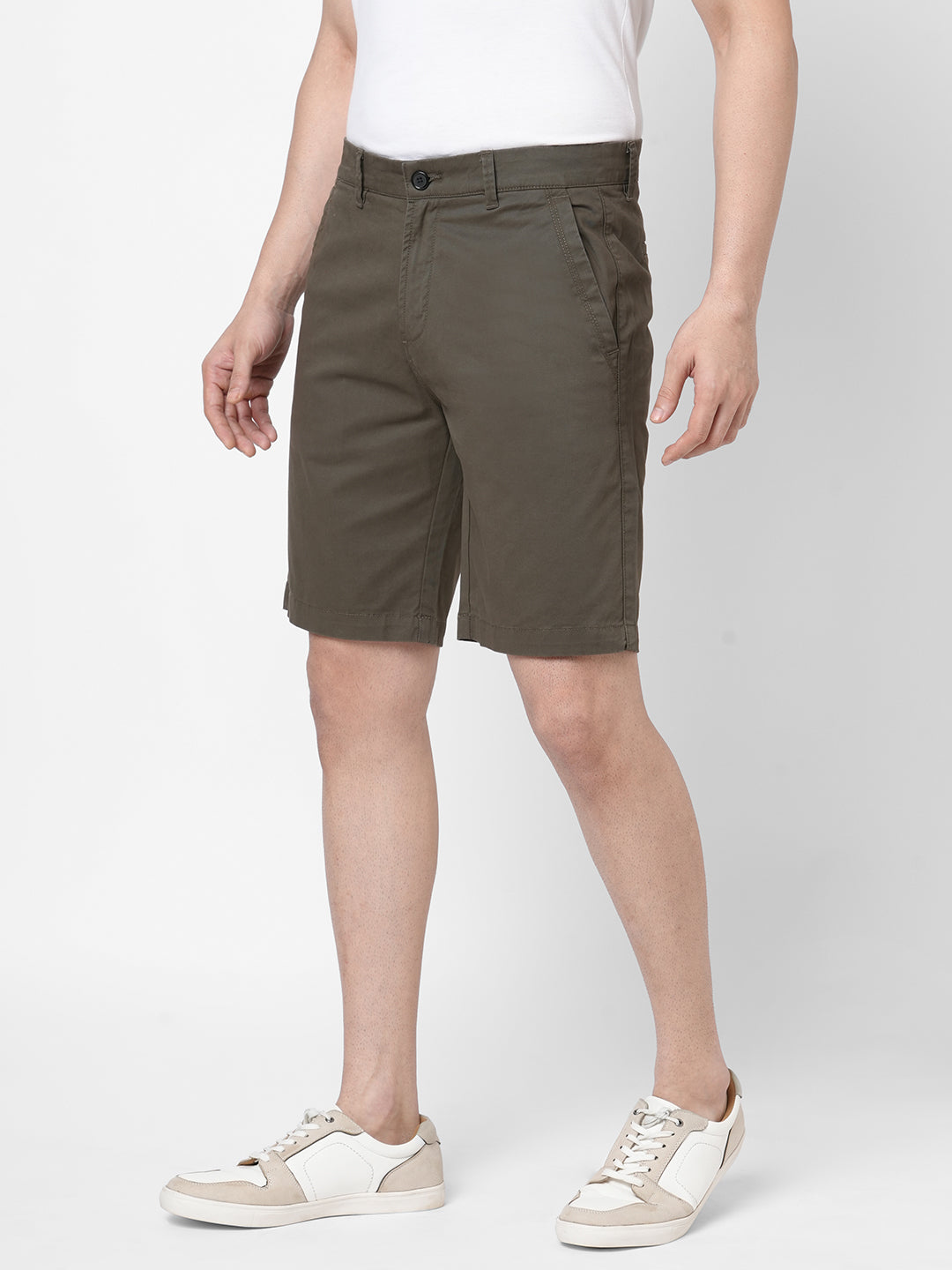 Men's Olive Cotton Lycra Regular Fit Shorts