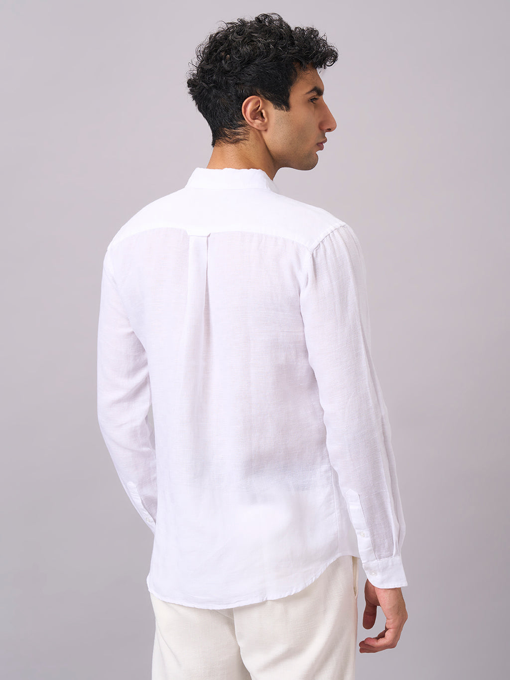 Men's White B Cotton Linen Regular Fit Shirt