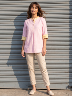 Women's Pink Linen Cotton Regular Fit Blouse
