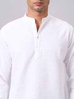 Men's 100% Cotton Band Collar Regular Fit Shirt White