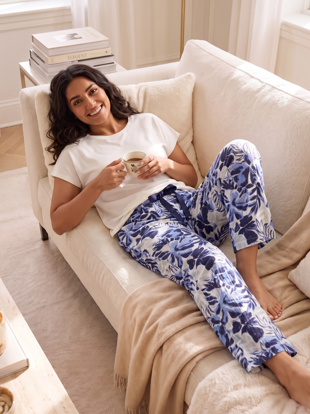 Women's Navy 100% Cotton Regular Fit Pyjama