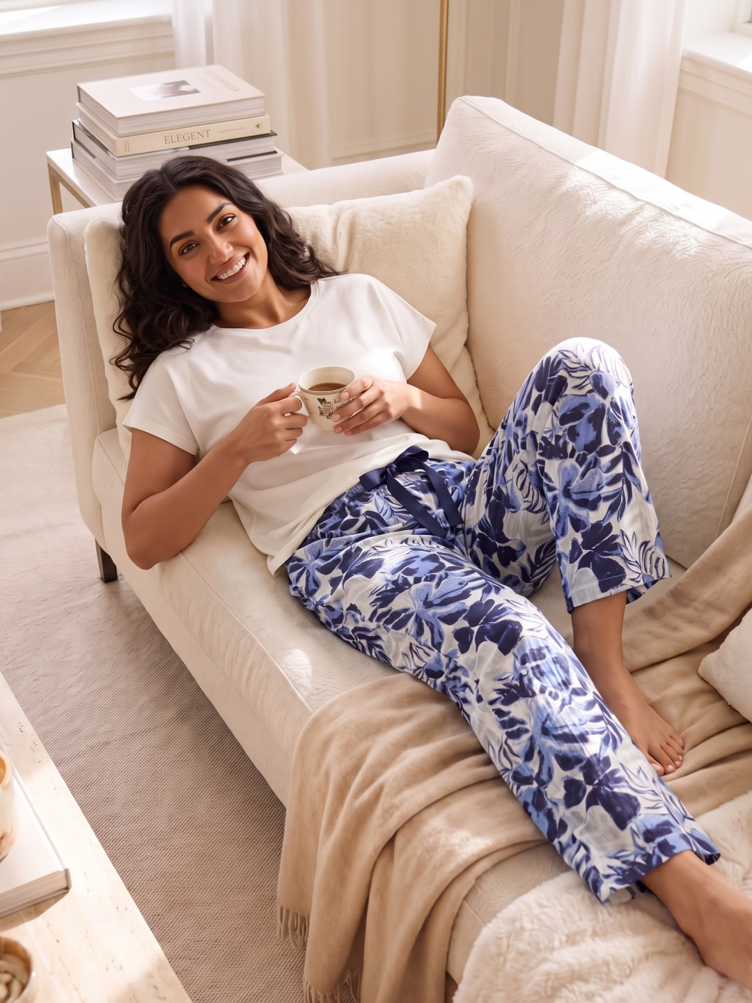 Women's Navy 100% Cotton Regular Fit Pyjama