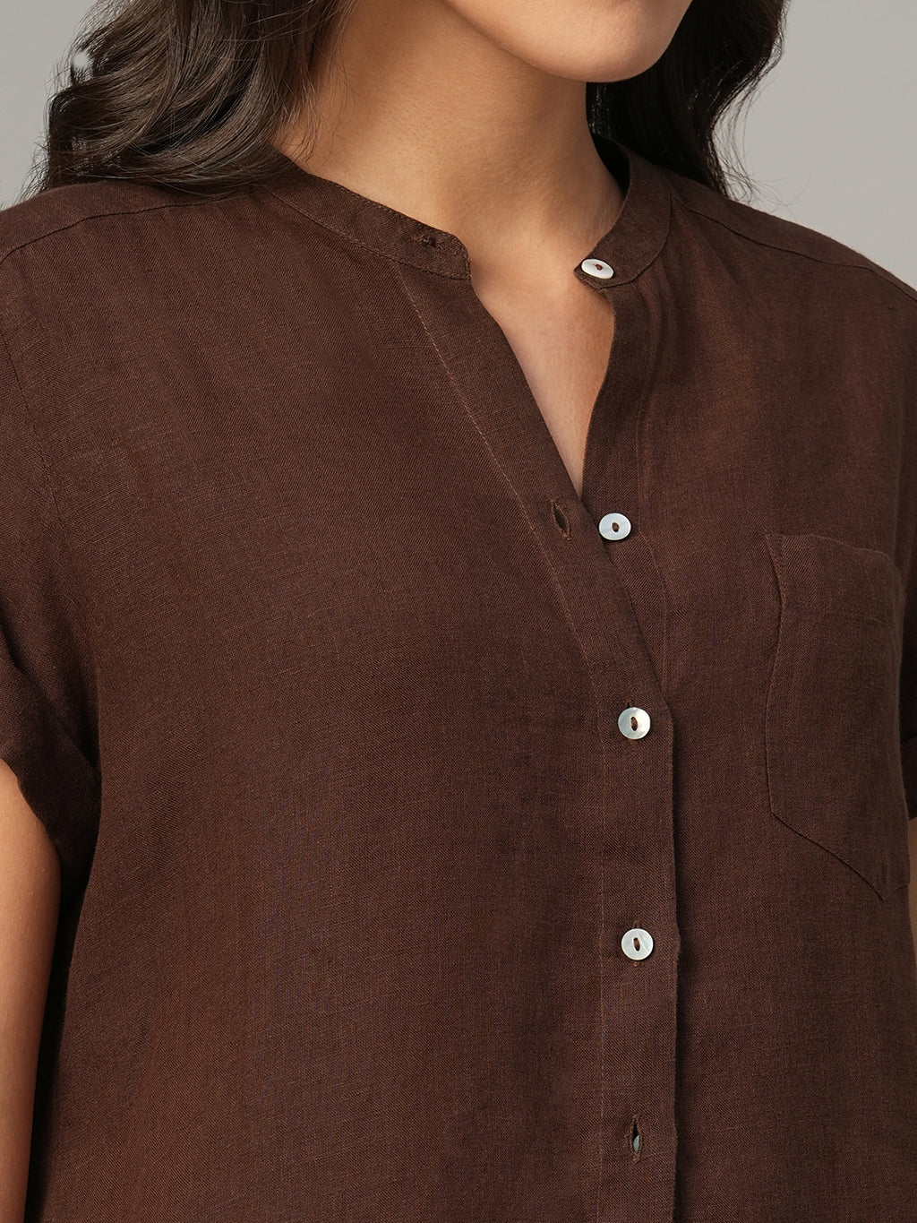 Women's Brown 100% Linen Regular Fit Blouse