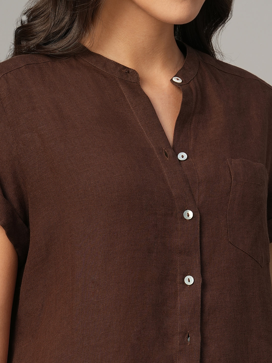 Women's Brown 100% Linen Regular Fit Blouse