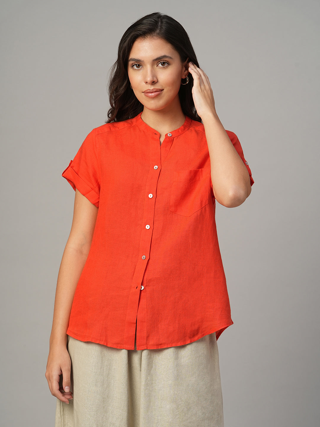 Women's Coral 100% Linen Regular Fit Blouse