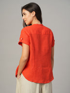 Women's Coral 100% Linen Regular Fit Blouse