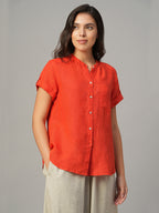 Women's Coral 100% Linen Regular Fit Blouse
