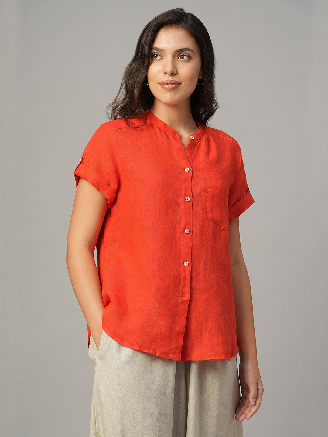 Women's Coral 100% Linen Regular Fit Blouse