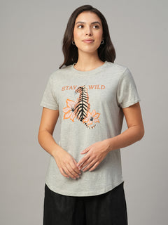 Women's Ecru Melan 100% Cotton Regular Fit Tshirt