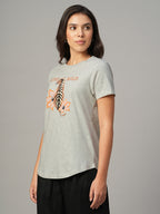 Women's Ecru Melan 100% Cotton Regular Fit Tshirt