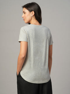 Women's Ecru Melan 100% Cotton Regular Fit Tshirt