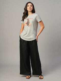 Women's Ecru Melan 100% Cotton Regular Fit Tshirt