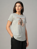 Women's Ecru Melan 100% Cotton Regular Fit Tshirt