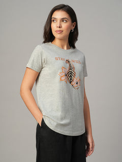 Women's Ecru Melan 100% Cotton Regular Fit Tshirt