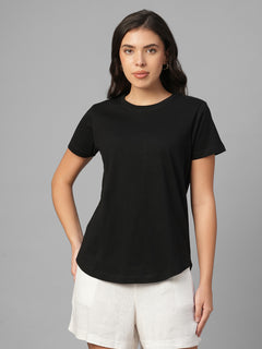 Women's Black 100% Organic Cotton Regular Fit Tshirt