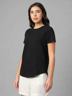 Women's Black 100% Organic Cotton Regular Fit Tshirt