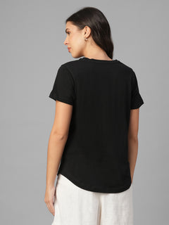 Women's Black 100% Organic Cotton Regular Fit Tshirt