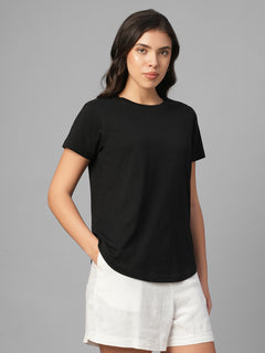 Women's Black 100% Organic Cotton Regular Fit Tshirt